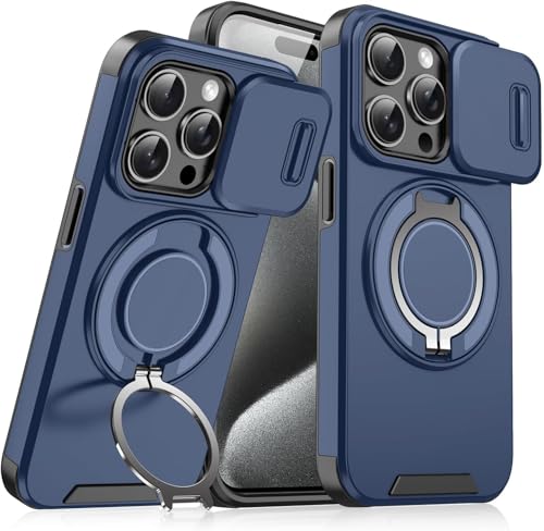 VNDGEOUH Anpurely Hülle mit Schiebekameraabdeckung, Sichtschutz-Kameraabdeckung 360°-Schutz, x mit Funktionen A Drehbare Halterung for iPhone 16/15/14/13/12Pro Max(Blue,for 15) von VNDGEOUH