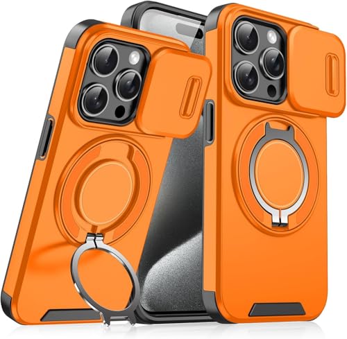 VNDGEOUH Anpurely Hülle mit Schiebekameraabdeckung, Sichtschutz-Kameraabdeckung 360°-Schutz, x mit Funktionen A Drehbare Halterung for iPhone 16/15/14/13/12Pro Max(Orange,for 15Plus) von VNDGEOUH