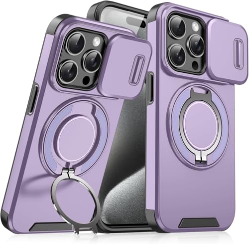 VNDGEOUH Anpurely Hülle mit Schiebekameraabdeckung, Sichtschutz-Kameraabdeckung 360°-Schutz, x mit Funktionen A Drehbare Halterung for iPhone 16/15/14/13/12Pro Max(Purple,for 16Plus) von VNDGEOUH