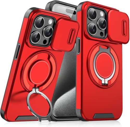 VNDGEOUH Anpurely Hülle mit Schiebekameraabdeckung, Sichtschutz-Kameraabdeckung 360°-Schutz, x mit Funktionen A Drehbare Halterung for iPhone 16/15/14/13/12Pro Max(Red,for 12Pro) von VNDGEOUH