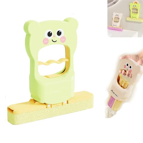 VNDGEOUH Mini-Handwischer mit süßem Katzenmuster, super saugfähiger Wischmopp, tragbarer, selbstdrückender Schreibtisch- und Wandreiniger, mit austauschbarem Kopf for Badezimmer, Küche(Green) von VNDGEOUH