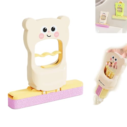 VNDGEOUH Mini-Handwischer mit süßem Katzenmuster, super saugfähiger Wischmopp, tragbarer, selbstdrückender Schreibtisch- und Wandreiniger, mit austauschbarem Kopf for Badezimmer, Küche(White) von VNDGEOUH