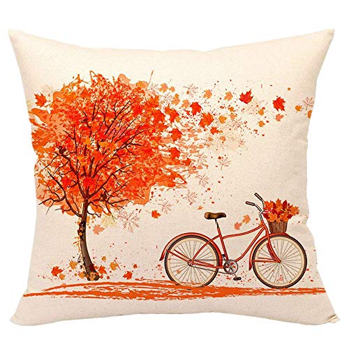 VNEIRW Platz Print Kissenbezug 45x45cm,Leinen Ahornblatt Ahornbaum Fahrrad Drucken Kissenhülle Dekokissen Zierkissenbezüge Auto Home Dekor (Orange) von VNEIRW