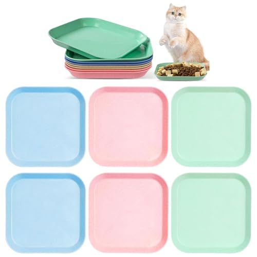 6 x Futternäpfe für Kätzchen, niedlich, flach, flach, Kunststoff, breit, bunt, Weizenstroh-Katzennapf, Katzennapf, lindert Bartmüdigkeit für kurzbeinige Katzen, Kätzchen (quadratisch) von VNIDJGB