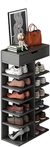 VNIOFSW Schuhregal mit Aufbewahrungsschublade, kompaktes Schuhregal mit 6–9 Ebenen, Schuhturm-Organizer aus Holz für den Eingangsbereich, Schuhständer für kleinen Raum, von VNIOFSW