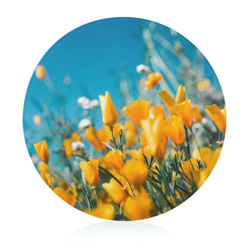 Gelbe Blumen Schneidbrett Rutschfest Glasbrett Glasschneidebrett Für Obst Gemüse Fleisch 20 cm von VNJVPWLQW