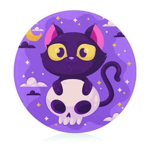 Katze Und Totenkopf Runde Schneidebrett Rutschfest Küchenbrett Zum Servieren Und Schneiden 20 cm von VNJVPWLQW