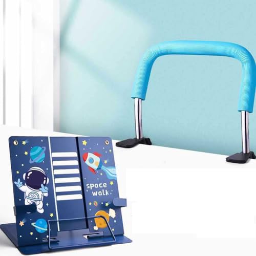 VNLCPX Buchständer Kinder, Leseständer Metall Faltbarer mit Sitzkorrekturvorrichtung, Bücherständer Schule für Bücher Notenhefte, 6-Stufig Verstellbarer Winkel, Astronautenmotiv, Blau von VNLCPX