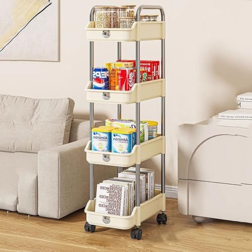 VNLCPX Nischenregal mit Rollen, 4 Ebenen Rollwagen Schmal, Küchenwagen Schmal, Mobiler Aufbewahrungswagen für Schlafzimmer Badezimmer Wohnzimmer, Weiß, 21x38x100 cm von VNLCPX