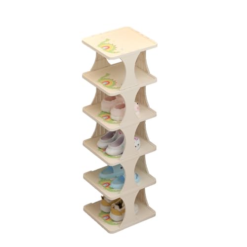 VNLCPX Schuhregal Kinder Verstellbar, 6 Stöckige Schuhregal Schmal und Hoch, Shoe Rack Weiß mit Dinosaurier-Motiv für Eingang Flur Wohnzimmer Platzsparend von VNLCPX