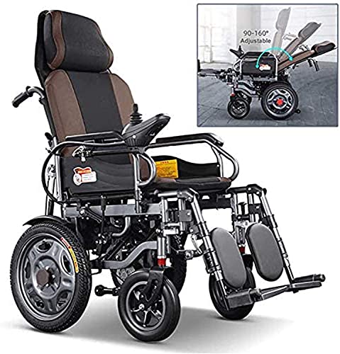 VNNHGB Elektrischer Rollstuhl für Erwachsene mit Kopfstütze, zusammenklappbar, leicht, Sitzbreite 46 cm, verstellbare Rückenlehne und Pedalwinkel 360°, Joystick-Gewicht von VNNHGB