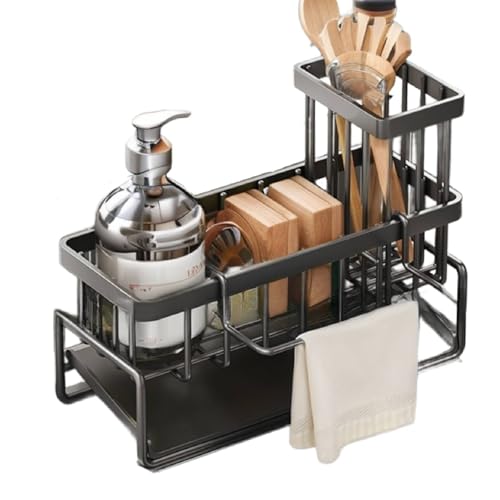 VNNOPG Sink Organiser with Drain Pan Sink Caddy Organiser Dish Cloth Holder Utensils Basket for Kitchen & Bathroom von VNNOPG
