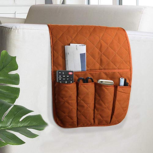 VNOM Sofa-Armlehnen-Organizer, rutschfest, für Sessel, Nachttisch, Organizer für Liegestuhl, Couch mit 5 Taschen, für Handy, TV, Fernbedienung, Zeitschriften (braun) von VNOM