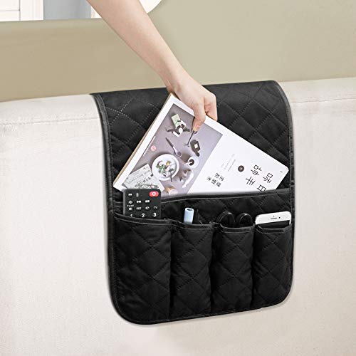 VNOM Sofa-Armlehnen-Organizer, rutschfest, für Sessel, Nachttisch, Organizer für Liegestuhl, Couch mit 5 Taschen, für Handy, TV, Fernbedienung, Zeitschriften (schwarz) von VNOM