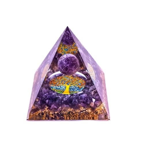 VNSTKWW Amethyst-Mondstein-Kristall Orgon-Pyramide Ogan-Kristall-Energie-Turm Natur Reiki Chakra Anfänger Chakra-Steine zerkleinert Stein-Schmuck Baum des Lebens Kristall Orgonit Pyramide Heilung 6cm von VNSTKWW