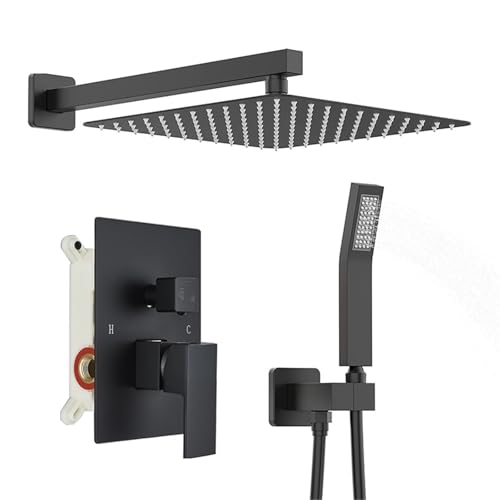 Mattschwarzes Regenduscharmatur-Set Regenwasserfall Verdecktes Duschsystem Einbettungsbox Badezimmer-Duschmischer-Dusch-Kombi-Set(Nickel 16inch) von VNVTSMAI
