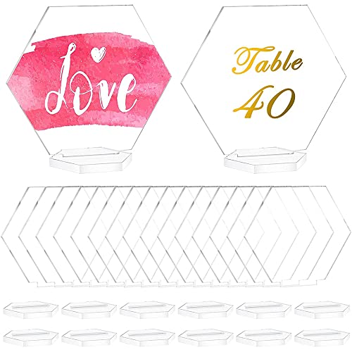 VOANZO 20 Stück klare Acryl-Tischkarten Hexagon Sitzkarten Hochzeit Tischnummern mit Halter DIY für Hochzeit Empfang Bankett Party Dekoration von VOANZO