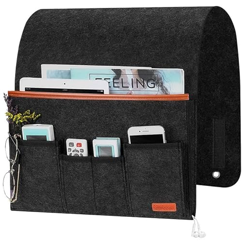 VOANZO Filz-Nachttisch-Aufbewahrung, zum Aufhängen, Sofa-Armlehnen-Organizer mit 5 Taschen für Zeitschriften, Tablets, Telefon, Bücher und Stifte von VOANZO