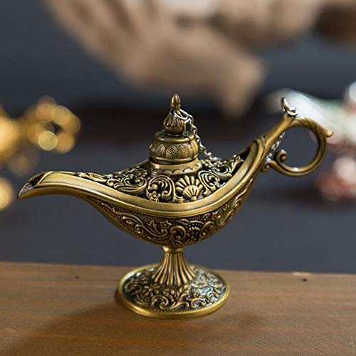 VOANZO Metall geschnitzt Aladdin Magic Vintage Home Tee Öl Topf arabische Kunst Handwerk Geschenk seltene Retro Legende Farbe Aladdin Genie Licht (Bronze) von VOANZO