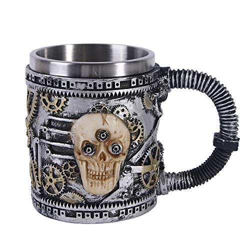 VOANZO Metallschädel Kaffeebecher mit Griff Schädel Bierkrug für Männer Vatertagsgeschenk,metal, 9 oz von VOANZO