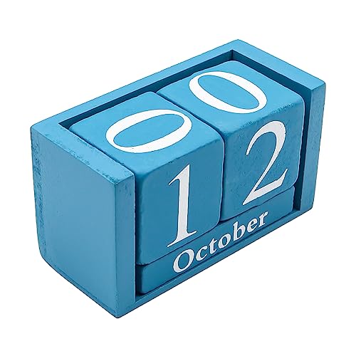 VOANZO Vintage-Kalender aus Holz, Holzblöcke, schicke ewige Kalender, Monat, Datum, Nummernanzeige, Dekoration für Zuhause, Büro (Blau) von VOANZO