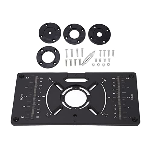 VOBOR Frästisch Einlegeplatte, Aluminium Router Tischplatte mit 4 Ringen, Router Tischeinsatzplatte Oberfräse Zubehör für Holzbearbeitungsbänke, 235 mm x 120 mm x 8 mm von VOBOR