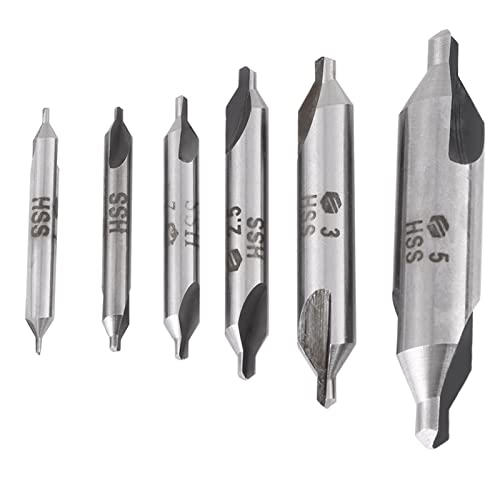 VOBOR Zentrierbohrer,6-Teiliges Scharnierbohrer,Bohrer Set Metall 60 Grad HSS Zentrierbohrer Metallbohrer Set für Drehmaschinen, Drehbank Metall(1/1.5/2/2.5/3/5mm) von VOBOR