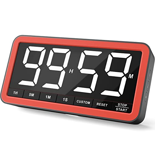 VOCOO Extra große Digitale Zeitschaltuhr: 19,8 cm LED-Bildschirm, starker Magnet, 3 Helligkeit, 4 Alarmtöne, 4 Lautstärken, Countdown Timer für Küche, Klassenzimmer, Fitnessstudio (Schwarz+Orange) von VOCOO