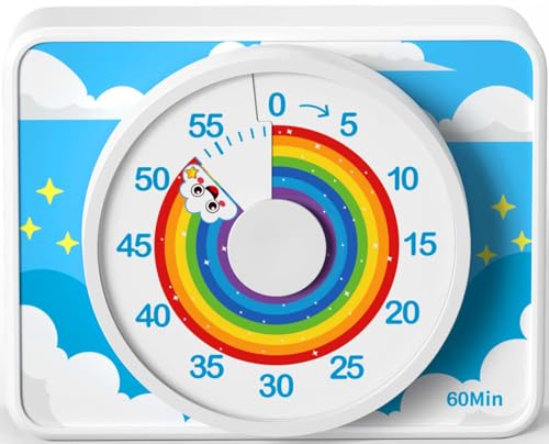 VOCOO Visueller Timer für Kinder - Hübsches Regenbogenmuster, 60-Minuten-Countdown für Schule, Büro, Küche und Kochen, Starkes Magnet, Stiller Zeitmanagement-Tool, inklusive 2 AAA-Batterien (Weiß) von VOCOO