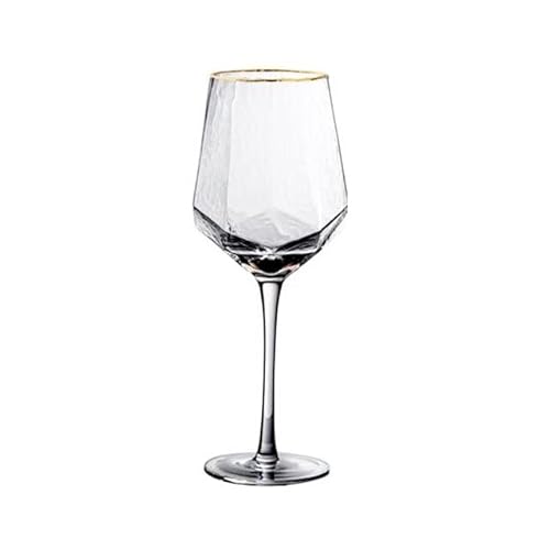 VOCOP Kreatives Argyle-Muster Glas Rotweinglas mit goldenem Rand, nordischer Retro-Kristall, hoher Stand von VOCOP
