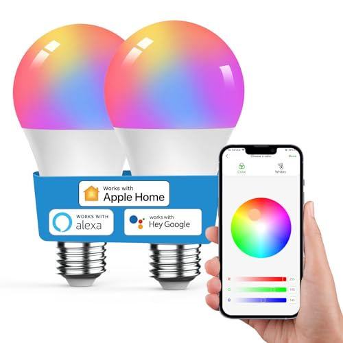 VOCOlinc Glühbirne Smart Lampe E27 2 Pack, Kompatibel mit Homekit/Alexa/Google Home, Wlan LED Light Bulb 8.8W 806LM, 2200K-7000K, Sprach- und APP-Steuerung, Kein Hub Benötigt (2 Pack) von VOCOlinc