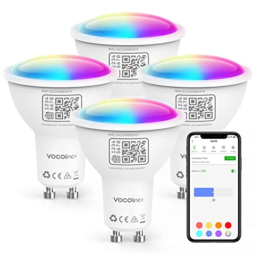 VOCOlinc GU10 WLAN-Smart-Glühbirne, kompatibel mit HomeKit/Alexa/Google Home, 4.5W, Sprachsteuerung, Fernzugriff, dimmbar, mehrfarbig, 2200 K–7000 K warm/kaltweiß, 2 Stück (4 Stück) von VOCOlinc