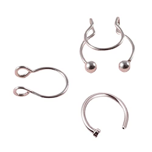 VOCUE 3 Stück künstliche Nasenstecker, Edelstahl, Nasenmanschetten, Clip-on-Nasenpiercing, Körperschmuck für Damen und Herren von VOCUE