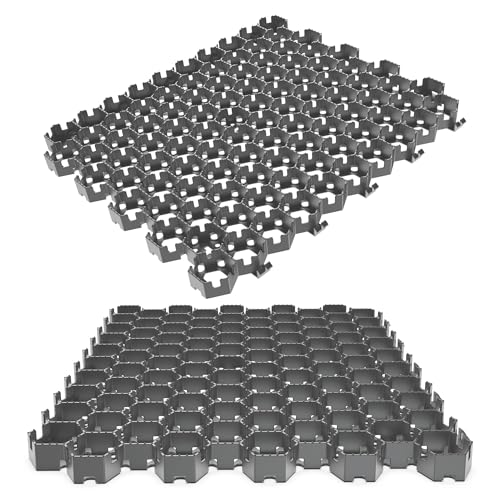 Vodaland Durchlässiges HexPave System – Gras- und Kiespflastersteine – 100 % recycelter PSA-Kunststoff, Griffe 12,2 kg, 2,5 cm Tiefe (grau, 65 m²) von VODALAND