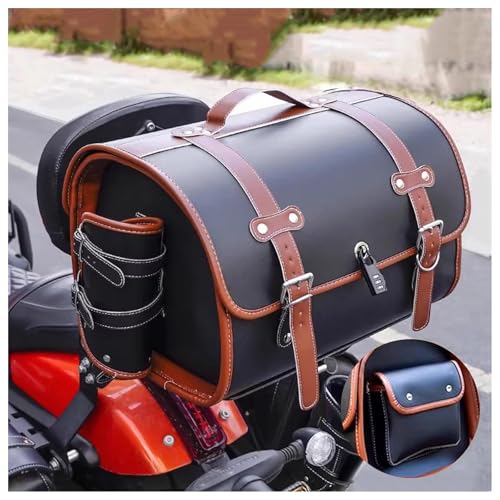 VODHXA Motorrad Hecktasche für Vespa GTS GTV 250 300 150 946, Motorrad Gepäcktasche Wasserdichter Hecktasche Große Kapazität Motorradtasche, Retro Motorrad Satteltasche,B Black + Brown von VODHXA