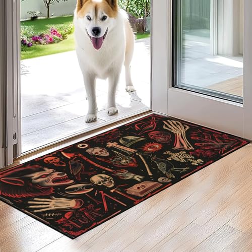VODRM Fußmatte mit Gothic-Totenkopf-Motiv, Gothic-Stil, 43,2 x 74,9 cm, Vliesstoff, rutschfeste Gummi-Rückseite, Fußmatte, Wolfskelett und Fledermaus-Teppich für Veranda, Schlafzimmer, Küche VODRM Fußmatte mit Gothic-Totenkopf-Motiv, Gothic-Stil, 43,2 x 74,9 cm, Vliesstoff, rutschfeste Gummi-Rückseite, Fußmatte, Wolfskelett und Fledermaus-Teppich für Veranda, Schlafzimmer, Küche von VODRM
