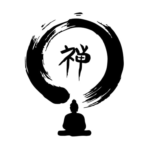 Designer-Kunstaufkleber Symbole des östlichen Glaubens Buddha Zen Kreis 34x42.7cm Wasserfest Schwarz von VOETOY
