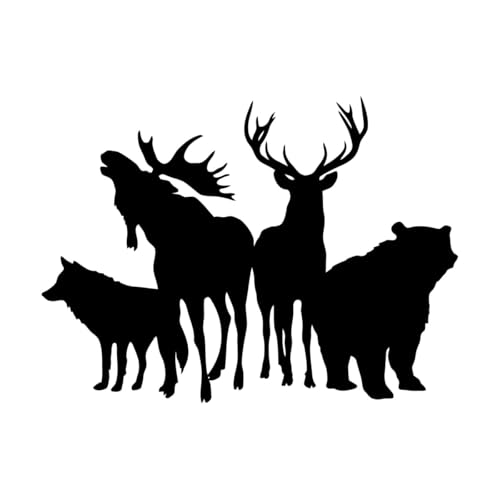 Designer-Kunstaufkleber Waldtiere Silhouette Elch Hirsch Bär Wolf 34x46.1cm Individuelle Gestaltung Schwarz von VOETOY