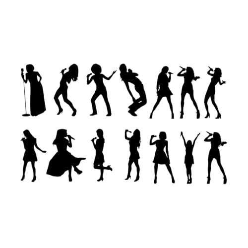 Fein geschnitzte Aufkleber Frau Popsängerin Silhouetten Musikgeschäft r 30x51.4cm Selbstklebend Schwarz von VOETOY