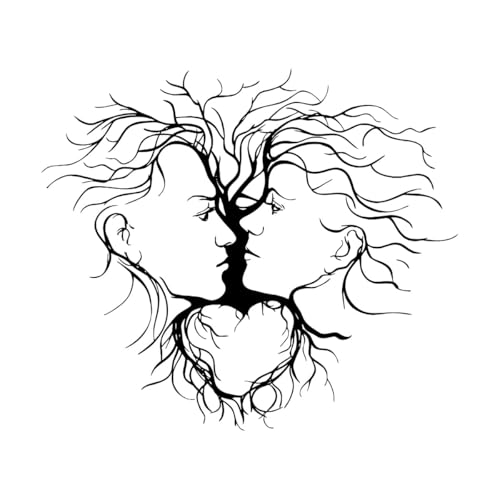 Fein geschnitzte Aufkleber Liebe Paar Abstrakt Baum Romantische Garderobe 34x39.2cm Wandverschönerung Schwarz von VOETOY