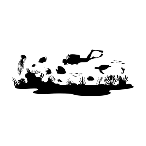 Gravuraufkleber Badezimmer Unterwasser Fisch Ozean Sehen 28x72.7cm Klebstofffrei entfernbar Schwarz von VOETOY