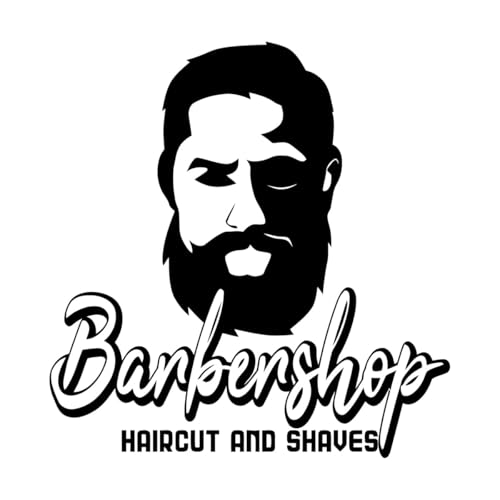 Gravuraufkleber Barbershop-Symbol rasiert Haarschnitt Mann Gesicht 36x37.4cm Autodekoration Schwarz von VOETOY