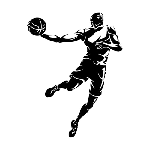 Gravuraufkleber Basketball Sport Sprung Spieler Werfen Ball 34x44.5cm Wandverschönerung Schwarz von VOETOY