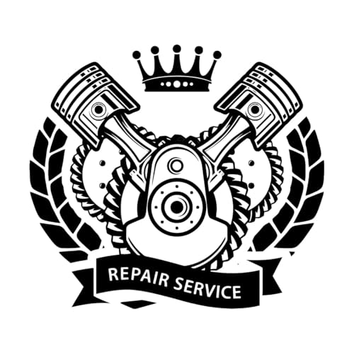 Gravuraufkleber Garage Kolben Reparatur Auto Service Auto Reparatur Garage Werkstatt 34x37.9cm Selbstklebend Schwarz von VOETOY