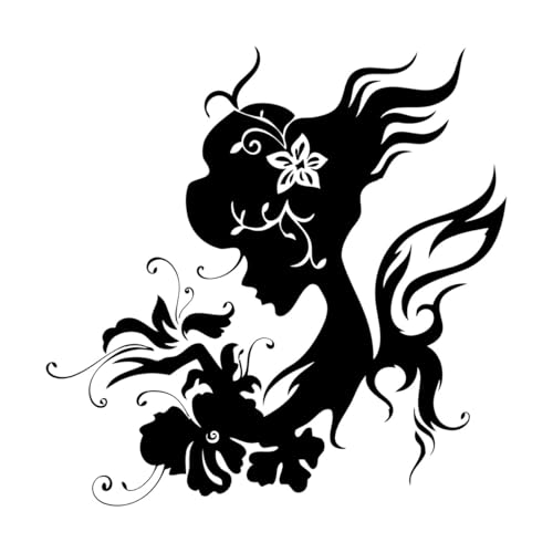 Vinyl-Wandaufkleber Silhouette Schöne Frau Schmetterling Blumen 36x36cm Wandbegleiter Schwarz von VOETOY