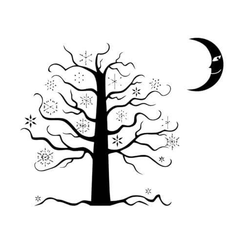 Wandaufkleber PVC Nacht Mond Baum Schneeflocke Märchen 34x41.1cm Beschädigt die Wandoberfläche nicht Schwarz von VOETOY