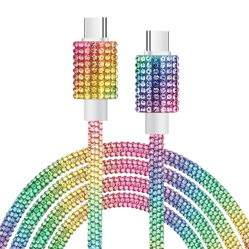 Vofolen USB C zu iPhone Ladekabel[60W 1.2m] USB C Schnellladekabel Bling Funkelnder Diamant USB C Kabel für iPhone 16 Pro,Samsung Galaxy S24 S23 A54 Pixel 7 iPad Air 5 Mini MacBook Air Tablets Bunt von Vofolen