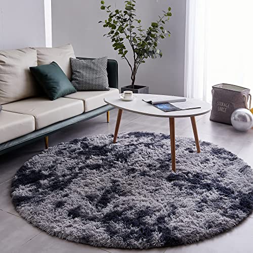 VOFUSHON Hochflor Teppich für Wohnzimmer und Schlafzimmer - Langflor, Flauschig, Shaggy, Ø 100 cm, Dunkelgrau von VOFUSHON