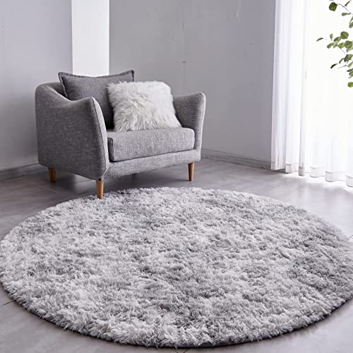 VOFUSHON Teppich Rund Hochflor Teppich Wohnzimmer Teppich Langflor Teppiche für Wohnzimmer flauschig Shaggy Schlafzimmer Bettvorleger Outdoor Carpet(Ø 100 cm Rund,hellgrau) von VOFUSHON