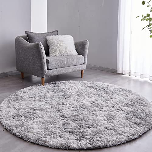 VOFUSHON Teppich Rund Hochflor Teppich Wohnzimmer Teppich Langflor Teppiche für Wohnzimmer flauschig Shaggy Schlafzimmer Bettvorleger Outdoor Carpet(Ø 120 cm Rund,hellgrau) von VOFUSHON